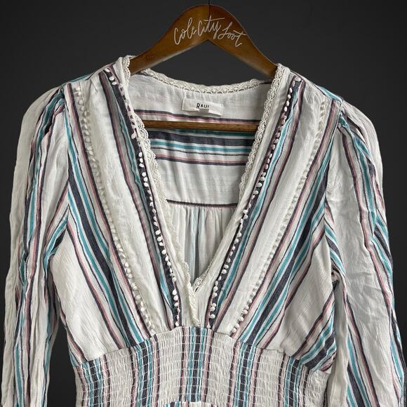 Rahi Long Sleeve Striped Dress Medium White Blue Pink Anthropologie - Picture 2 of 6